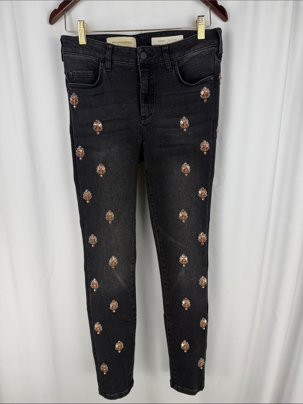 Pilcro and the Letterpress Black Skinny Jeans with Rose Gold Embellishments
